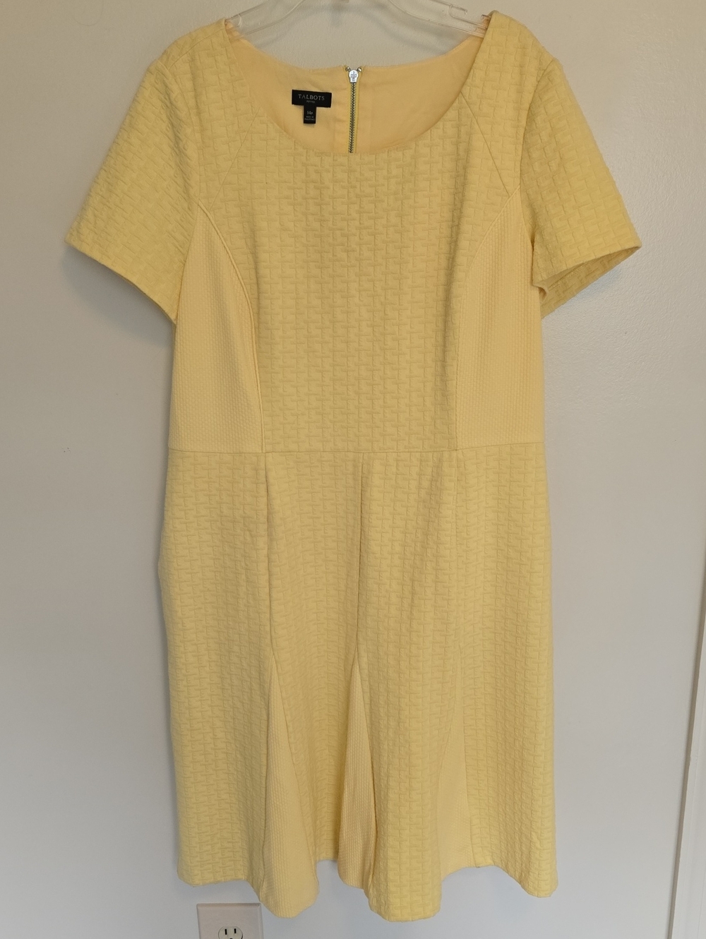 Talbots Butter Yellow Textured Fit and Flare Midi Dress 14 Square Neckline Lined